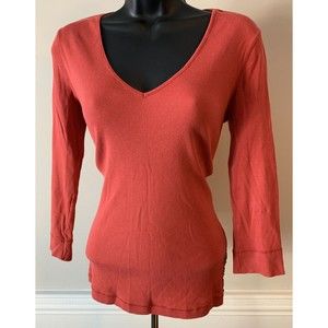 Women's Lauren Jeans Co Orange Long Sleeve Small Cotton V-Neck Shirt or T-Shirt